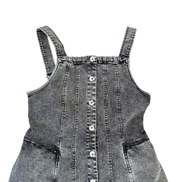 NEW Free People Gimme More Denim Mini Overall Dress Fit Flare Gray Wash Small - Picture 3 of 12